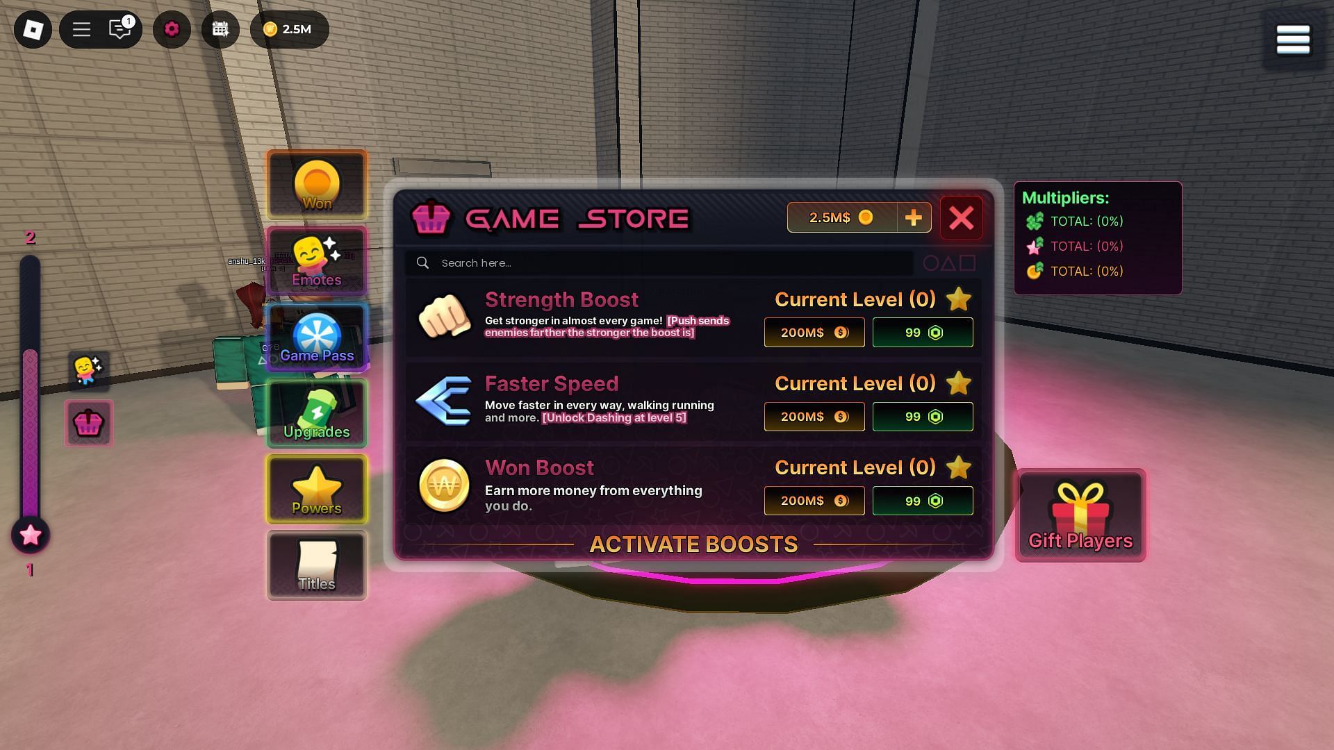 The Upgrades menu (Image via Roblox)